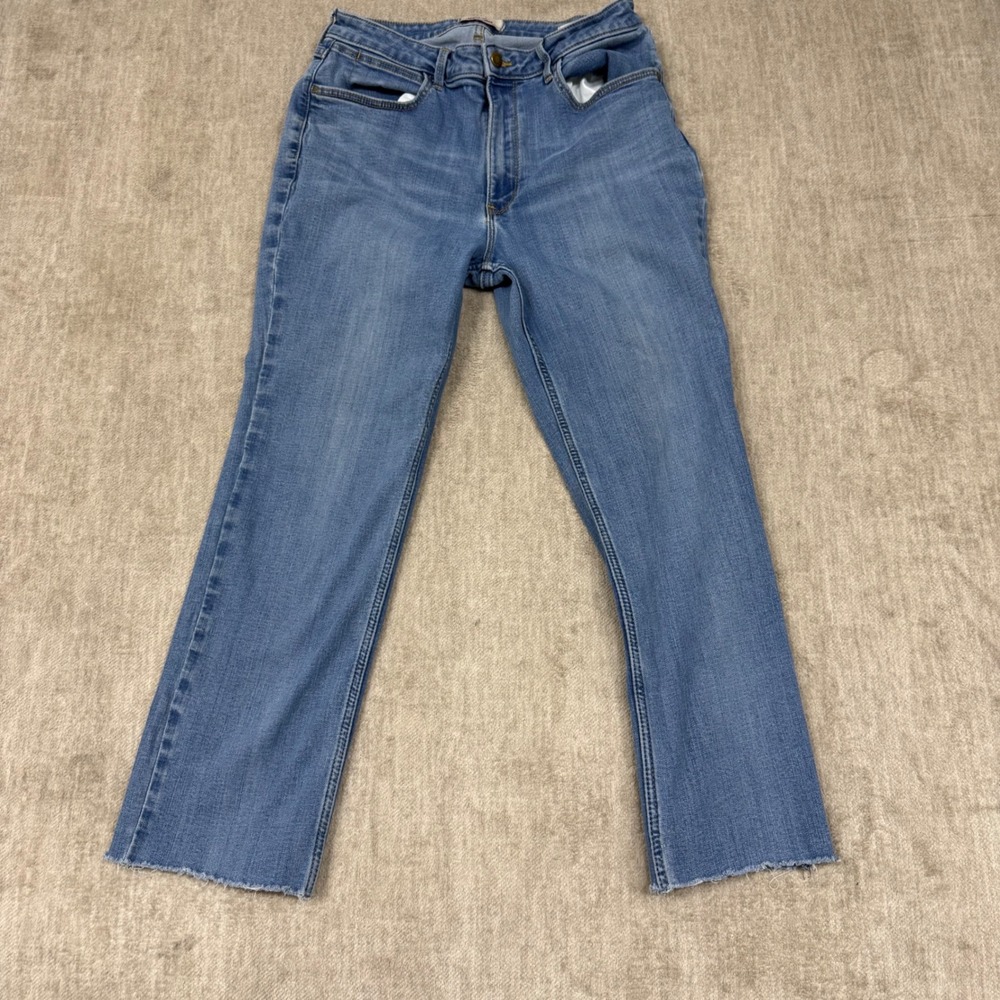 Wrangler High Rise True Straight Jeans Medium Wash Raw Hem Blue Denim 34 L Mens